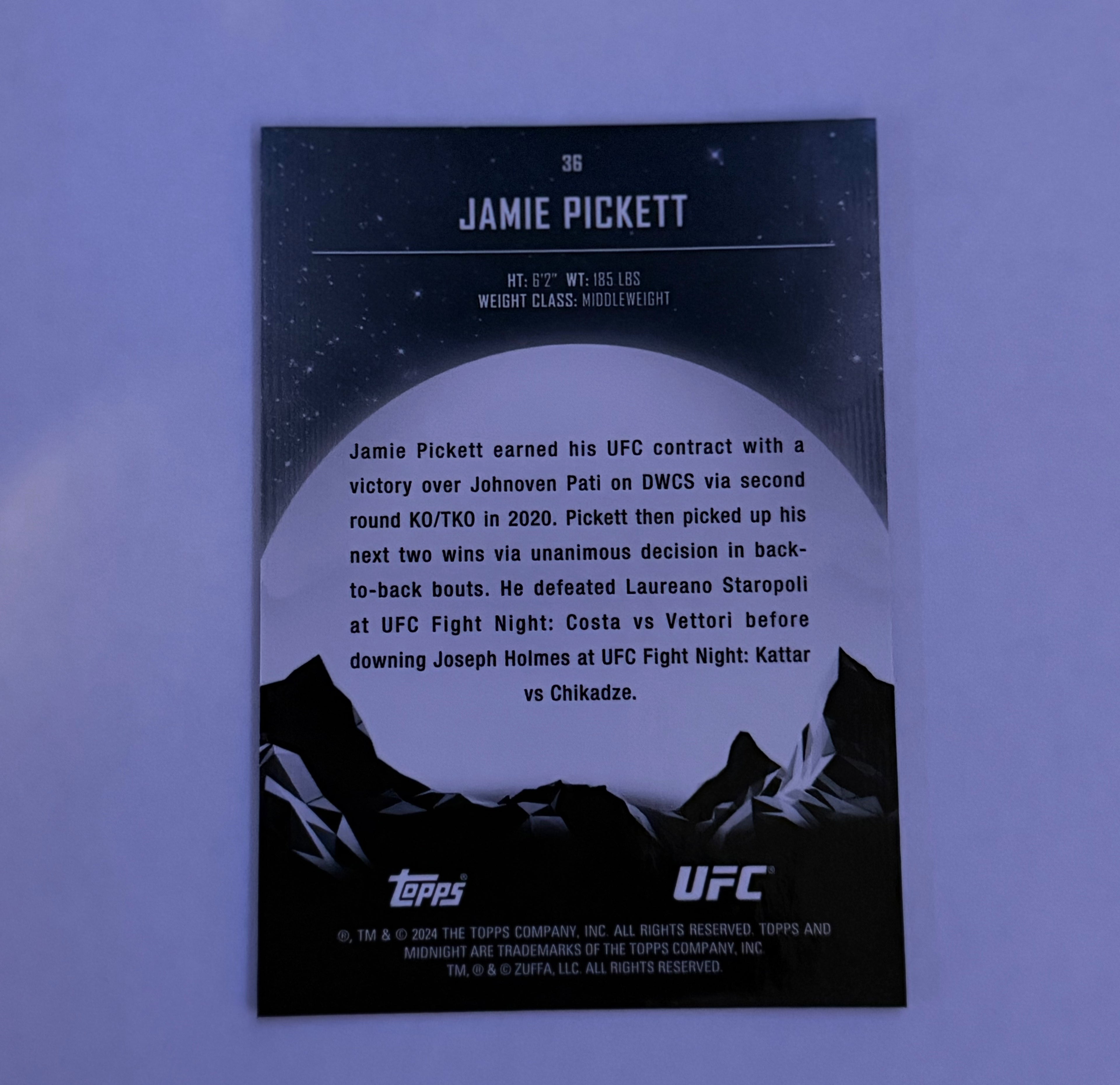 2024 Topps Midnight UFC Jamie Pickett /12 #36 Purple Shimmer