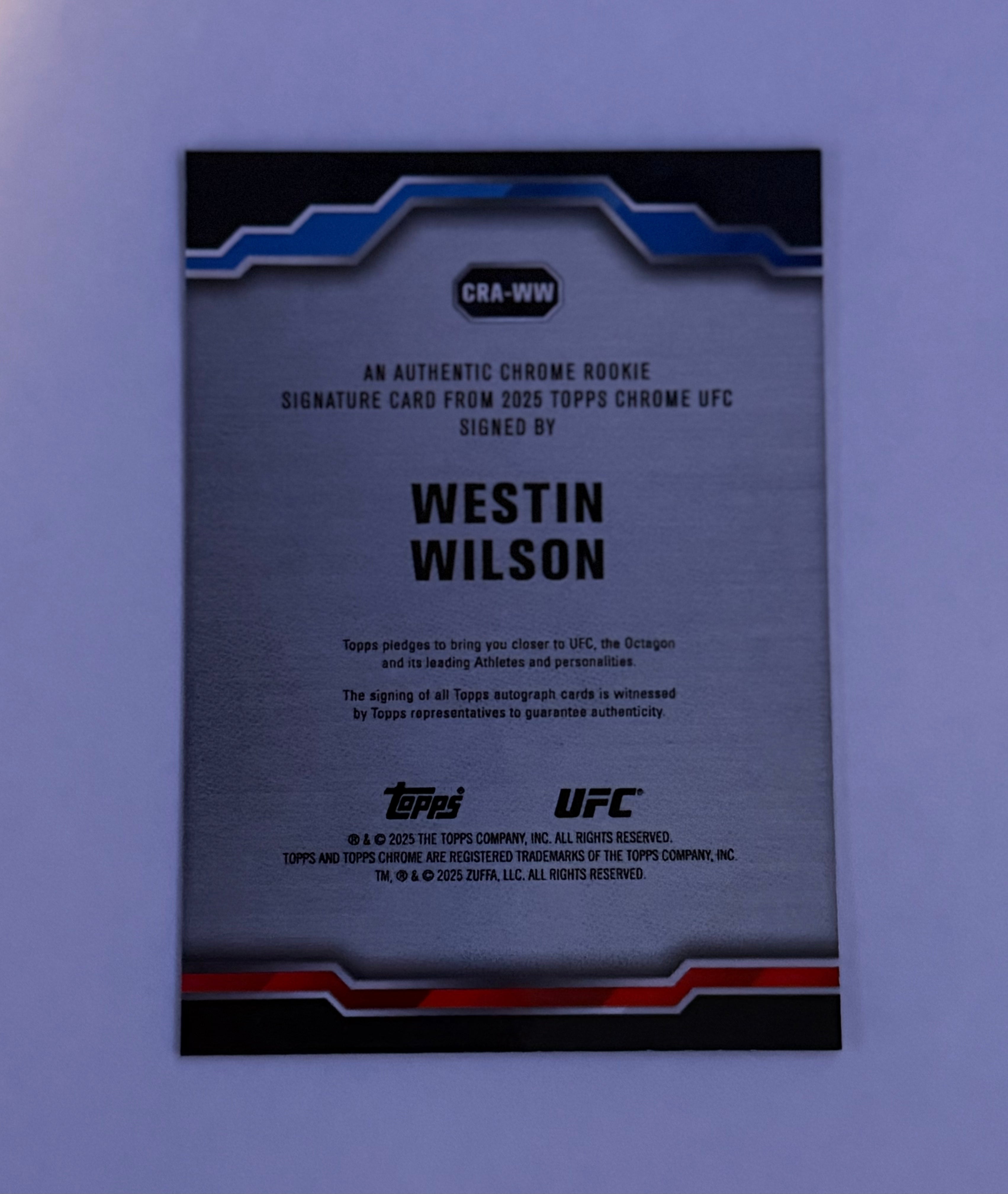 2025 Topps Chrome UFC - Westin Wilson Rookie /99 Autograph Green Refractor