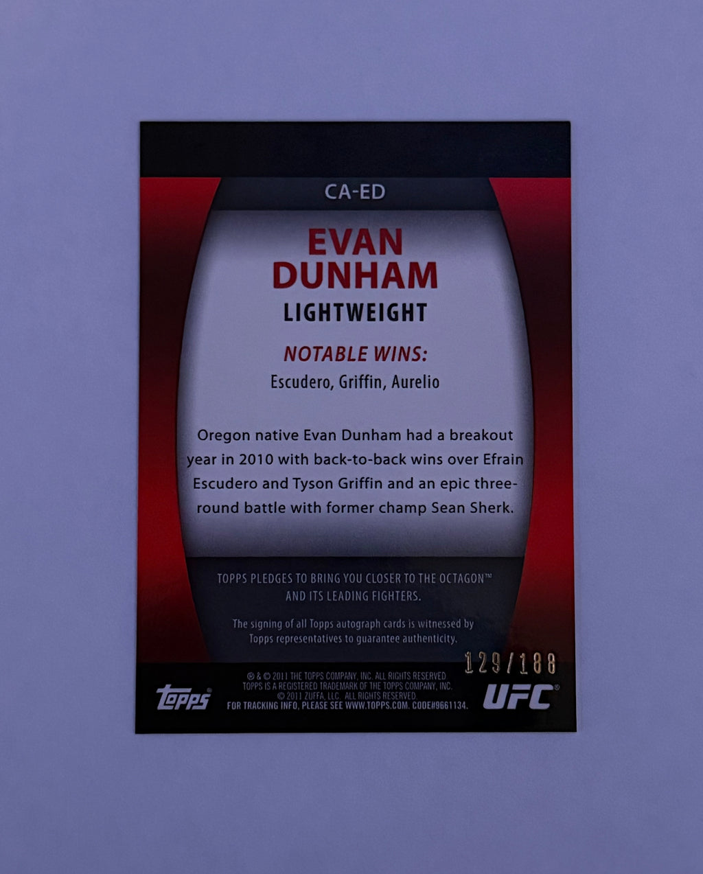 2011 Topps UFC Title Shot UFC Contenders Evan Dunham /188 Autograph #CA-ED